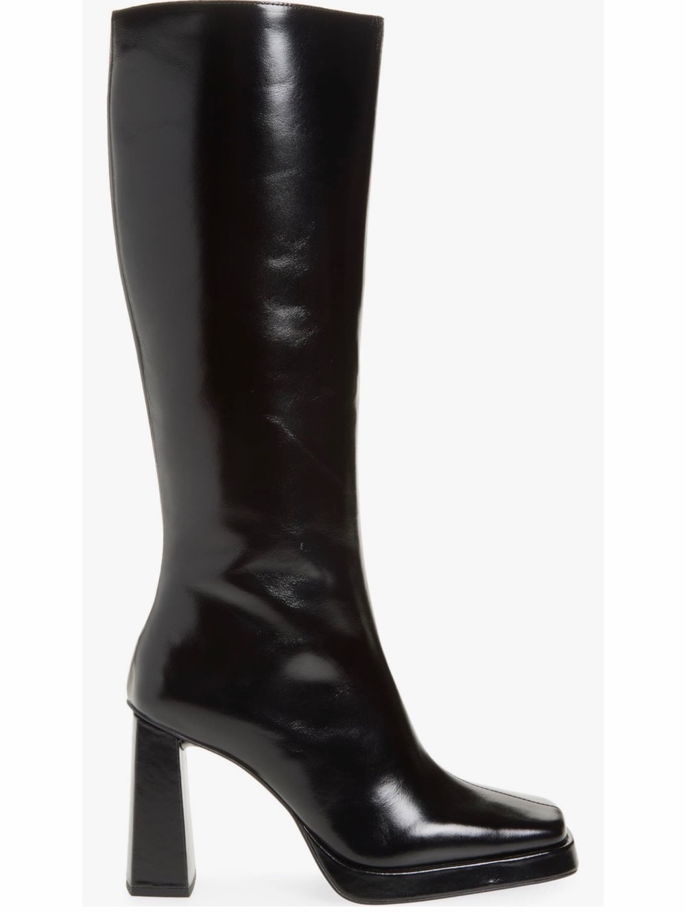 Jeffrey Campbell Black Leather Maximal 3 Knee High Square Toe High Heel Boots 11